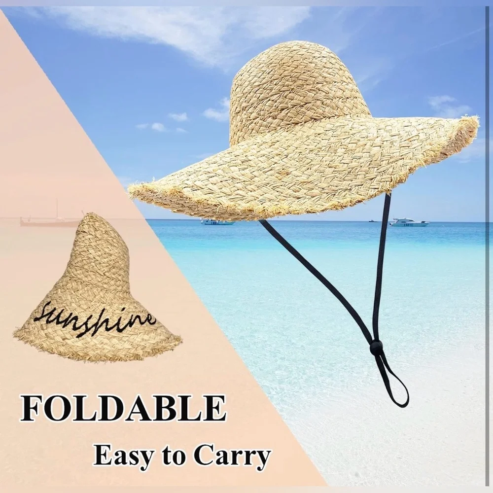 🔥2for$20 Straw Sun Hat - "Hello Sunshine" Wide Brim - Natural - CRUSHABLE - Picture 3 of 11